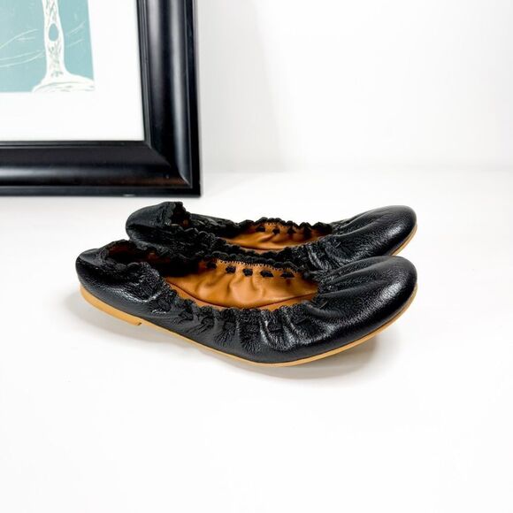 See by Chloé Women's Black Leather Scrunched Ballet Flats EU 36 / US 6 - Picture 3 of 8